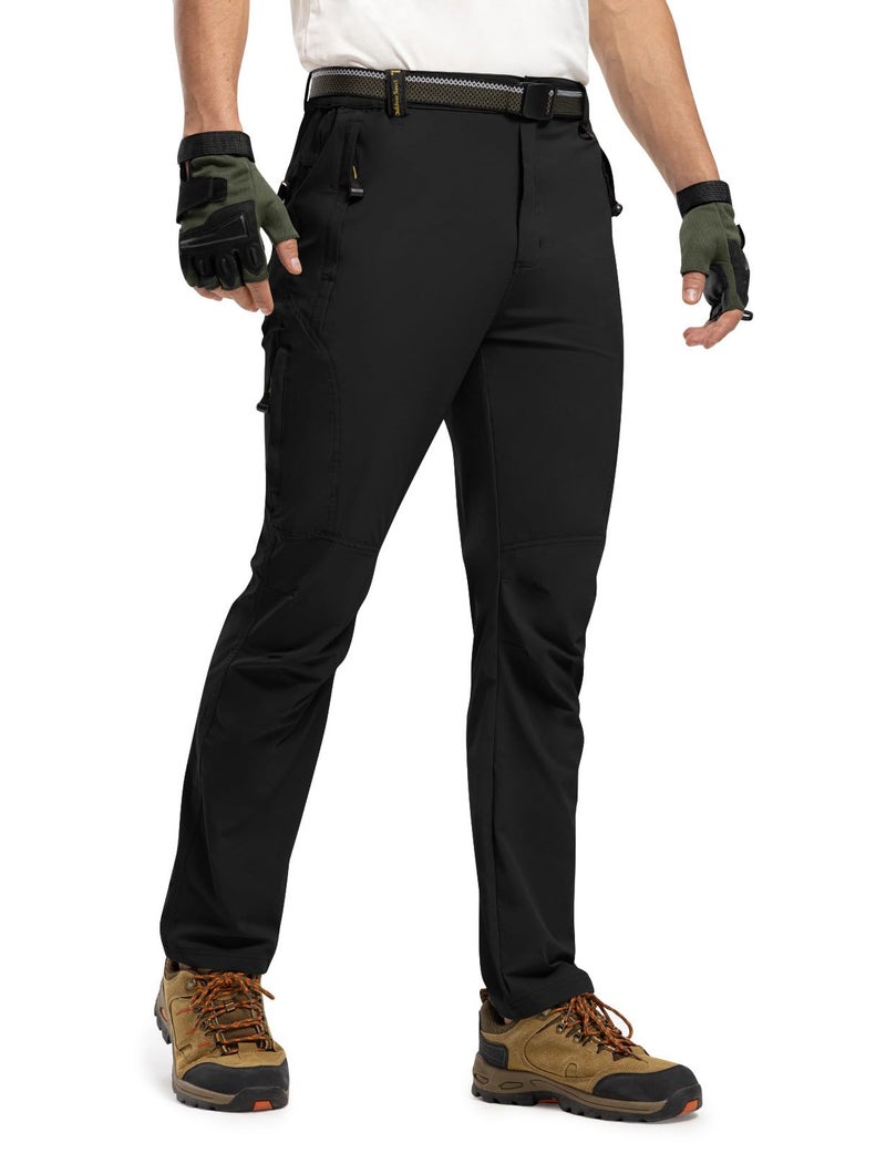 TBMPOY Men's Lightweight Hiking Pants with Belt 5 Zip Pockets Waterproof Quick-Dry Travel Fishing Work Outdoor Pants Thin Black M - Image 3